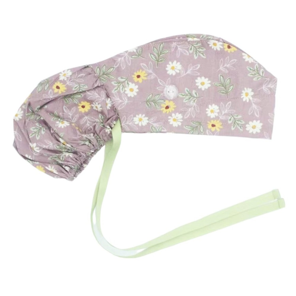 Scrub Cap with Buttons - Cotton Cap with Sweatband, Adjustable Ponytail Working Cap, Tie Back Hats for Women (Pink Chrysanthemum)