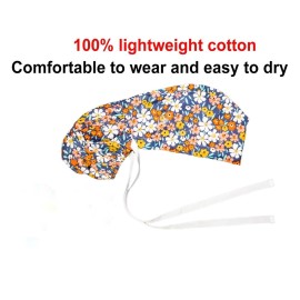 Scrub Cap with Buttons - Cotton Cap with Sweatband, Adjustable Ponytail Working Cap, Tie Back Hats for Women (Pink Chrysanthemum)