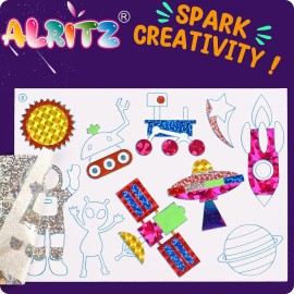 Alritz Arts and Crafts,Foil Crafts Fun Kit, Art Kit Toys for Kids Animals Space Cars, Foil Stickers Supplies,Travel Toys DIY Christmas Gifts for Girls Boys 4 5 6 7 8 9 10 11+ Years Old (6 Theme)