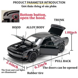 ERBADIHAGO Toy Car Model 1/32 Challenger Hellcat Alloy Model Car with Light and Sound Collectible Model Cars Pull Back Toy Vehicles for Boys Children Age 3 + Year Old