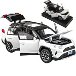 ERBADIHAGO Model Car 1/32 RAV4 Toy Car Alloy Diecast Collectible Model with Light and Sound Toy Vehicle for Boys Kids Toddler Gift White Car