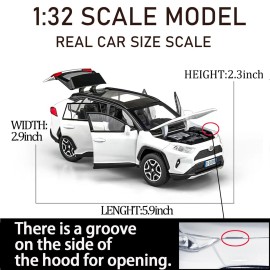ERBADIHAGO Model Car 1/32 RAV4 Toy Car Alloy Diecast Collectible Model with Light and Sound Toy Vehicle for Boys Kids Toddler Gift White Car
