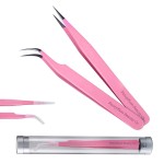 FancyFace Beauty 2 Pieces Straight and Curved Tip Tweezers Eyelash Extension Tweezers, Stainless Steel False Lash Application Tools