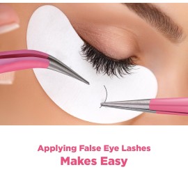 FancyFace Beauty 2 Pieces Straight and Curved Tip Tweezers Eyelash Extension Tweezers, Stainless Steel False Lash Application Tools