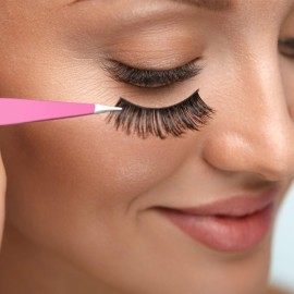 FancyFace Beauty 2 Pieces Straight and Curved Tip Tweezers Eyelash Extension Tweezers, Stainless Steel False Lash Application Tools