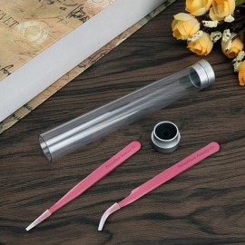 FancyFace Beauty 2 Pieces Straight and Curved Tip Tweezers Eyelash Extension Tweezers, Stainless Steel False Lash Application Tools