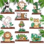 Barydat 10 Pcs Wild One Sign Safari Jungle Animal Small Table Wooden Centerpieces Wild One Birthday Decorations for Boys Baby Shower Centerpieces for Tables Party Supplies Photo Props