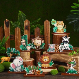 Barydat 10 Pcs Wild One Sign Safari Jungle Animal Small Table Wooden Centerpieces Wild One Birthday Decorations for Boys Baby Shower Centerpieces for Tables Party Supplies Photo Props