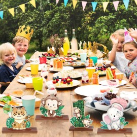 Barydat 10 Pcs Wild One Sign Safari Jungle Animal Small Table Wooden Centerpieces Wild One Birthday Decorations for Boys Baby Shower Centerpieces for Tables Party Supplies Photo Props