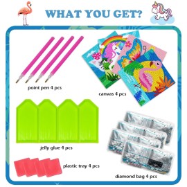QEUOYSS 5D Diamond Art Kits for Kids Beginners Easy Kits Arts and Crafts for Kids Ages 8-12 Diamond Art Craft Set for Home Wall Decor (4 Pack e)