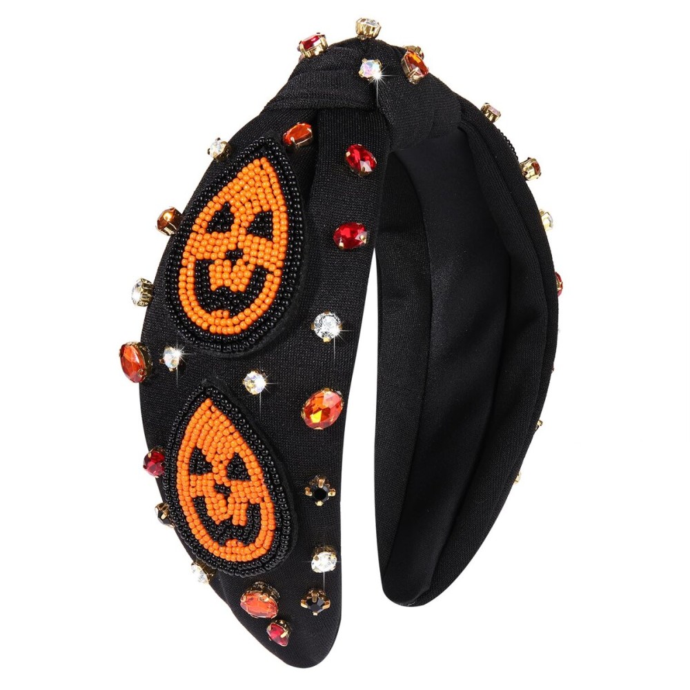 JERTOCLE Halloween Knotted Headband for Women Crystal Pumpkin Candy Corn Houndstooth Hairband Halloween Hair Accessories Gift JERTOCLE Halloween Knotted Headband for Women Crystal Pumpkin Candy Corn Houndstooth Hairband Halloween Hair Accessories Gift
