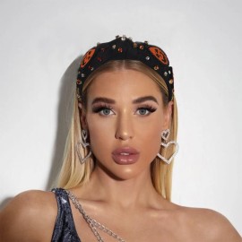 JERTOCLE Halloween Knotted Headband for Women Crystal Pumpkin Candy Corn Houndstooth Hairband Halloween Hair Accessories Gift JERTOCLE Halloween Knotted Headband for Women Crystal Pumpkin Candy Corn Houndstooth Hairband Halloween Hair Accessories Gift