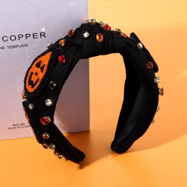 JERTOCLE Halloween Knotted Headband for Women Crystal Pumpkin Candy Corn Houndstooth Hairband Halloween Hair Accessories Gift JERTOCLE Halloween Knotted Headband for Women Crystal Pumpkin Candy Corn Houndstooth Hairband Halloween Hair Accessories Gift