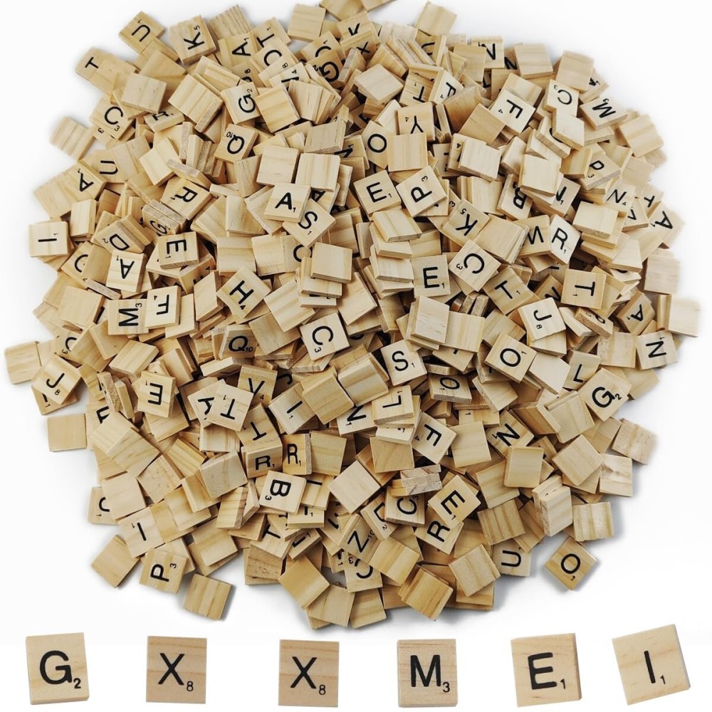 GXXMEI 1000PCS Scrabble Tiles, Wooden Letter Tiles, A-Z Capital Letters for Crafts, Spelling,Scrabble Crossword Game