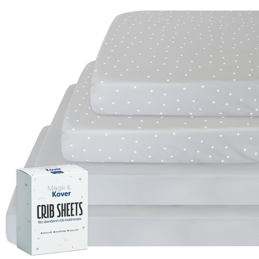 Crib Sheets for Boys 4 Pack, Fitted Baby Crib Sheet Neutral 52 x 28 for Standard Crib and Toddler Bed Mattress, Soft and Breathable Kid Toddler Sheets for Girls Boys, Grey