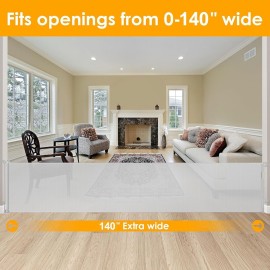 140 Extra Wide Pet Gate for Stairs Scratch-Resistant 33 Tall Retractable Long Baby Gates Indoor Extra Long Baby Gates for Large Openings Anti-Climb Retractable Outdoor Dog Gate for Deck, Light Gray