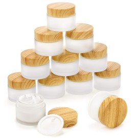 ZENFUN 16 Pcs Glass Cosmetic Containers 50 Gram/50ml Empty Sample Jars with Leak Proof Lids, Frosted Glass Bottle, Small Makeup Sample Jars, Refillable Travel Jars for Cream, Lotions, Lip Balm