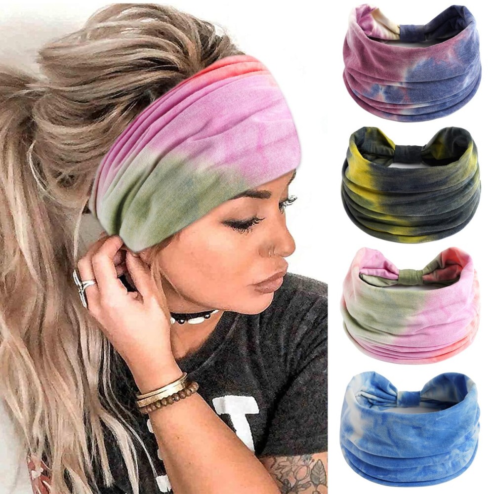 FULZTEY Wide Headbands for Women Tie Dye Hairband Fashion Boho Head Bands Non Slip Knotted Headwrap Elastic Workout Yoga Sweat Turban Soft Thick Bandanas Cute Hair Accessories for Teen Girls 4 Pack FULZTEY Wide Headbands for Women Tie Dye Hairband Fashion Boho Head Bands Non Slip Knotted Headwrap Elastic Workout Yoga Sweat Turban Soft Thick Bandanas Cute Hair Accessories for Teen Girls 4 Pack