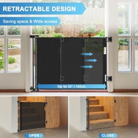 56 Inch Retractable Baby Gates for Doorways Retractable Dog Gate Outdoor Gates for Decks Indoor Long Baby Gate Retractable Pet Gate, Child Gate for Stairs, Porches, Black