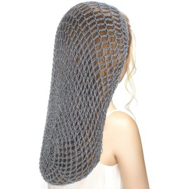 Waydress 3 Pcs Mesh Crochet Hair Nets Rayon Knit Snood Hat Cover 20 Inch Crocheted Sleeping Cap for Women Long Curly Hair(Gray)