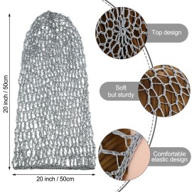 Waydress 3 Pcs Mesh Crochet Hair Nets Rayon Knit Snood Hat Cover 20 Inch Crocheted Sleeping Cap for Women Long Curly Hair(Gray)