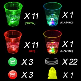 YHFUISK 22Pcs Christmas Glowing Pong Set Party Game Light Up Pong Cups for Christmas Party with 6 Christmas Theme Balls, Christmas House Parties Holidays(Red&Green&Flashing)