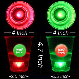 YHFUISK 22Pcs Christmas Glowing Pong Set Party Game Light Up Pong Cups for Christmas Party with 6 Christmas Theme Balls, Christmas House Parties Holidays(Red&Green&Flashing)