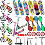 Skylety 31 Pieces Mini Finger Toys Set for Boy Girl Includes 6 Finger Skateboards, 4 Bikes, 2 Mini Scooters 4 Swing Board 8 Matched Wheels 7 Tool Accessories Educational Toy Party Favor(Fun)