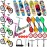Skylety 31 Pieces Mini Finger Toys Set for Boy Girl Includes 6 Finger Skateboards, 4 Bikes, 2 Mini Scooters 4 Swing Board 8 Matched Wheels 7 Tool Accessories Educational Toy Party Favor(Fun)