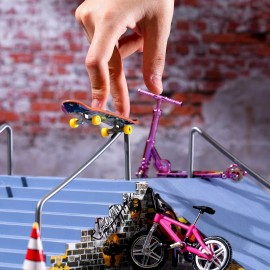 Skylety 31 Pieces Mini Finger Toys Set for Boy Girl Includes 6 Finger Skateboards, 4 Bikes, 2 Mini Scooters 4 Swing Board 8 Matched Wheels 7 Tool Accessories Educational Toy Party Favor(Fun)