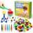 iCraftine 170 PCS Counting Sorting Fine Motor Skills Sensory Bin Filler Include 12 Sorting Bowls, 150 Pom Poms, 6 Tweezers, 2 Scooper Scissors for Kids Early Education, Sorting Counting Training