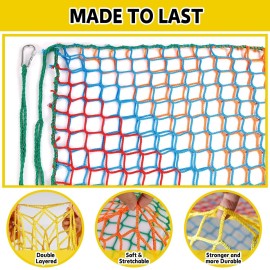 LPIW Climbing Net for Kids - 9.9FT x 9.9FT Double Layers Heavy Duty Playground Safety Net, Climbing Cargo Net for Tree House Tree Fort, Back Yard, Jungle Gyms, Monkey Bar Security MeshRainbow