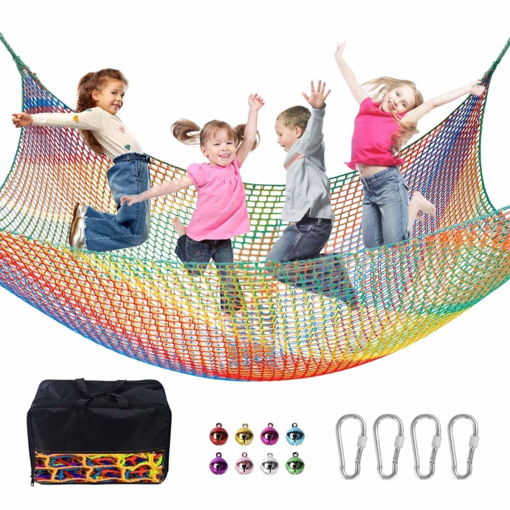 LPIW Climbing Net for Kids - 9.9FT x 6.6FT Double Layers Heavy Duty Playground Safety Net, Climbing Cargo Net for Tree House Tree Fort, Back Yard, Jungle Gyms, Monkey Bar Security MeshRainbow