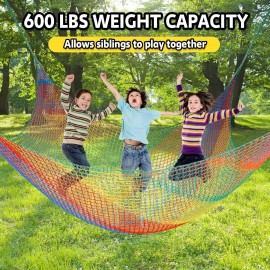 LPIW Climbing Net for Kids - 9.9FT x 6.6FT Double Layers Heavy Duty Playground Safety Net, Climbing Cargo Net for Tree House Tree Fort, Back Yard, Jungle Gyms, Monkey Bar Security MeshRainbow