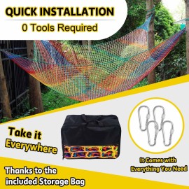 LPIW Climbing Net for Kids - 9.9FT x 6.6FT Double Layers Heavy Duty Playground Safety Net, Climbing Cargo Net for Tree House Tree Fort, Back Yard, Jungle Gyms, Monkey Bar Security MeshRainbow