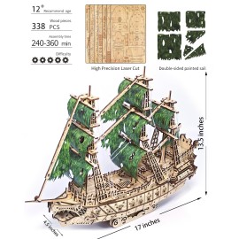 Challenging Flying Dutchman 3D Wooden Puzzles for Adults Pirate Ship Model Kit to Build - Ideal Christmas or Birthday Gift for Puzzle Enthusiasts