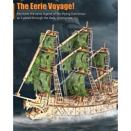 Challenging Flying Dutchman 3D Wooden Puzzles for Adults Pirate Ship Model Kit to Build - Ideal Christmas or Birthday Gift for Puzzle Enthusiasts