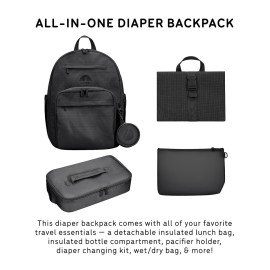 uninni Large Diaper Bag Backpack for Moms & Dads-Baby Diaper Bag with portable Changing Pad, Removable Pacifier Case - Black
