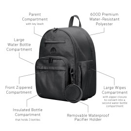 uninni Large Diaper Bag Backpack for Moms & Dads-Baby Diaper Bag with portable Changing Pad, Removable Pacifier Case - Black