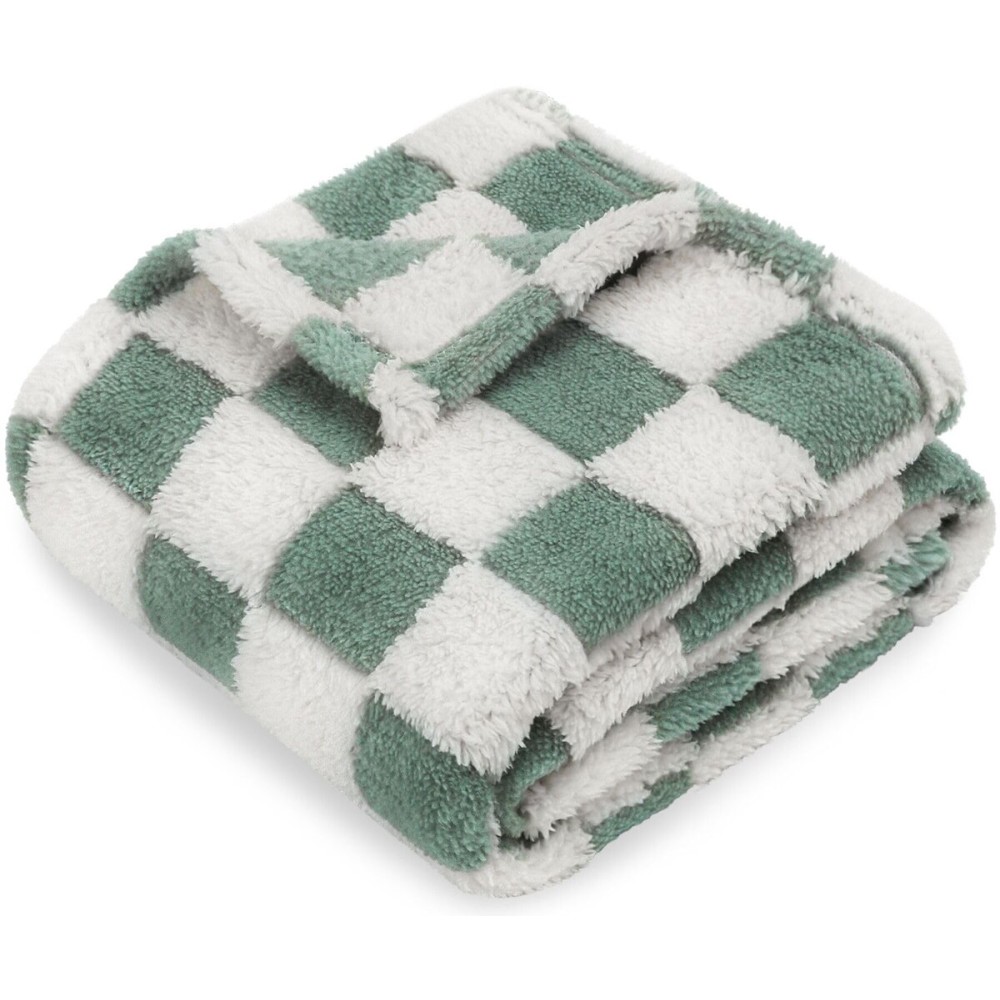 HOMRITAR Checkered Baby Blanket for Boys Sage Green Soft Fluffy Fuzzy Blankets with 3D Chessboard Grid, Warmer Comfort Reversible Lightweight Bed Blanket for Toddlers Infant or Newborn 30 x 40 Inch