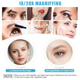 MIYADIVA 20X Magnifying Mirror with Light, Travel Magnifying Mirror, 1X/20X Vanity Mirror with Light, Adjustable Handle Travel Makeup Mirror, Touch Switch Light up Mirror for Plucking Eyebrows MIYADIVA 20X Magnifying Mirror with Light, Travel Magnifying Mirror, 1X/20X Vanity Mirror with Light, Adjustable Handle Travel Makeup Mirror, Touch Switch Light up Mirror for Plucking Eyebrows