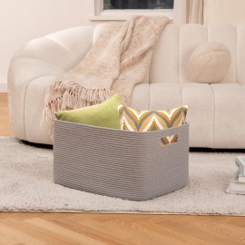 OIAHOMY 75L Large Blanket Basket, Woven Blanket Storage Basket with Handle, Cotton Rope Basket for Organizing 22x17x12, Blanket Basket living Room, Toy Basket for Nursery, Grey