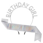 DUPOCHU Birthday Crowns for Women with Sash Birthday Girl Headband Shining Rhinestone Accessories Party Favors Princess Happy Birthday Accessories Birthday Gifts for Women and Girls (Girl Sliver)