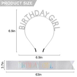 DUPOCHU Birthday Crowns for Women with Sash Birthday Girl Headband Shining Rhinestone Accessories Party Favors Princess Happy Birthday Accessories Birthday Gifts for Women and Girls (Girl Sliver)
