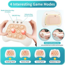 TOMFANCY Pop Quick Push Game Console Light Up Sensory Fidget Toys Handheld Puzzle Popping Press Toy for Kids Adult White