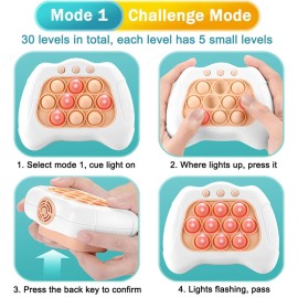 TOMFANCY Pop Quick Push Game Console Light Up Sensory Fidget Toys Handheld Puzzle Popping Press Toy for Kids Adult White
