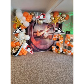 6 Pieces Sports Theme Aluminum Foil Balloons Basketball Shoes Sneaker Balloons for sports theme party decorations Boys Men Game Birthday supplies