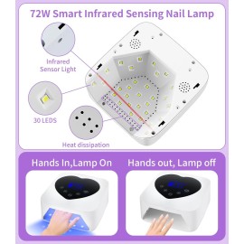 UV Nail Lamp, HUGMAPLE 72W UV Light for Gel Nails with 5 Timer Setting, Touch Control & Auto Sensor, Cordless Rechargeable Fast Dryer, Professional Led Curing Lamp for Salon & Home
