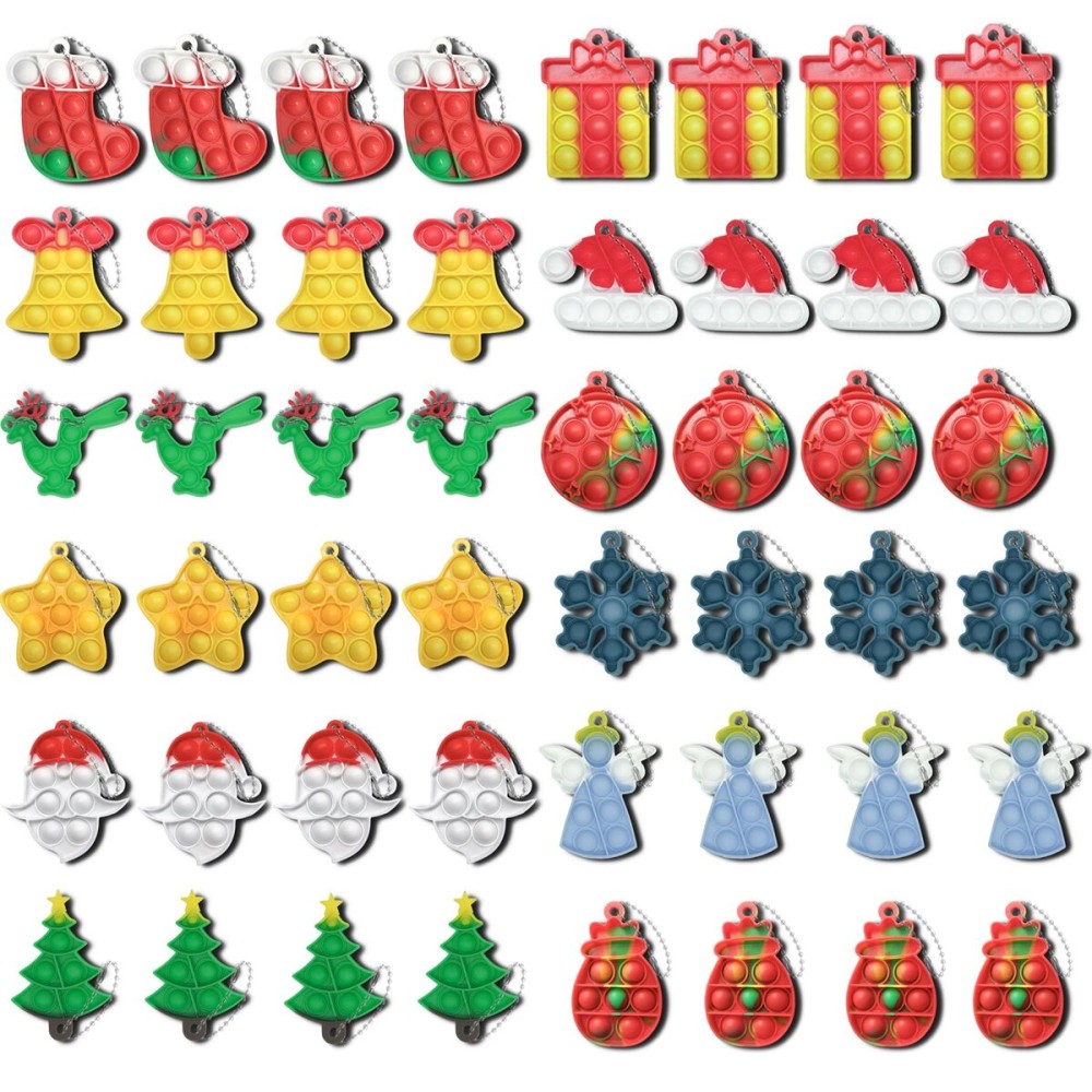 GooKit 48Pcs Christmas Mini Pop Keychain Fidget Toys, Christmas Day Gifts for Kids Mini Pop Bubble Christmas ,Party Favors Silicone Fidget Keychain Relieve Anxiety Stress Fidget Toy