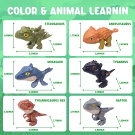 AUKSKY 6 Pack Dinosaur Action Figures with Movable Mouths, Fun Snap Squad Dino Toys for Kids 3 and Up, Dinosaur Figure Chomp Toy Gifts for Hallowen, Easter, Christmas, Birthday, Thanksgiving